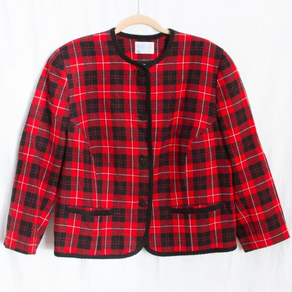 Vgt Pendleton Virgin Wool Blazer Jacket Plaid Red Black XL Embellish Buttons Hem - Picture 8 of 8